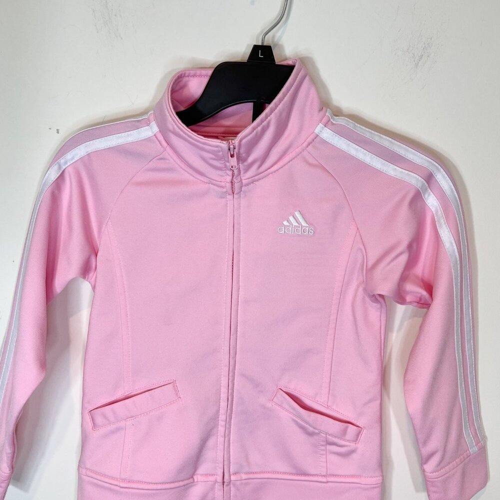 Adidas Girls Pink & White Full Zip Athletic Track Long‎ Sleeve Jacket Size 4T - Picture 3 of 8